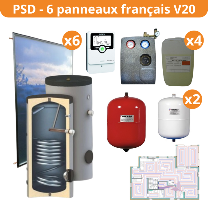 Kit standard Chauffage solaire PSD 80m² / ECS 300L