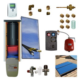 Kit chauffe-eau solaire plug & play 200L avec ballon double échangeur classe A et 1 panneau de 2,5m² fabriqué en France