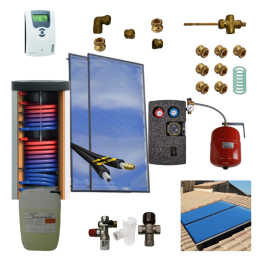 Kit chauffe-eau solaire plug & play 300L avec ballon double échangeur classe A et 2 panneaux de 2 m² fabriqués en France