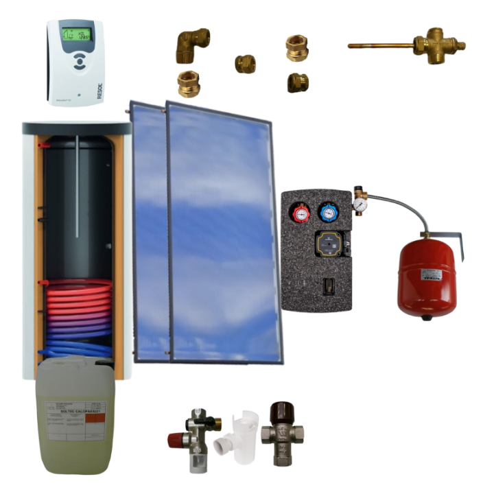 Kit chauffe-eau solaire 400L avec ballon simple échangeur classe A et 2 panneaux de 2,5 m² fabriqués en France